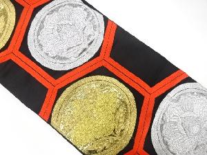 アンティーク　亀甲に草花模様織出し袋帯（着用可）